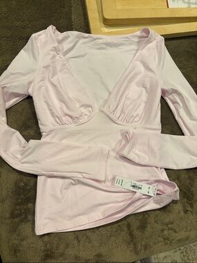 PINK Victoria's Secret Light Pink Long-Sleeve Deep V Top